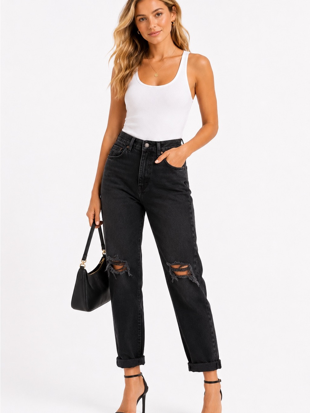 Zara High Rise Black Ripped Jeans Women Size 4